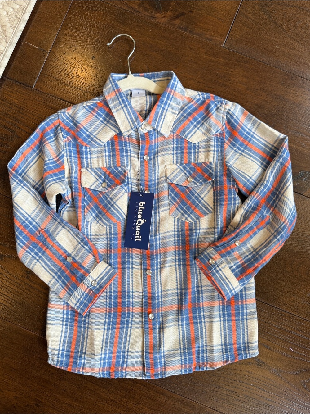 NWT - Blue Quail - Boys All American Plaid Pearl Snap Long Sleeve Shirt - Size:6